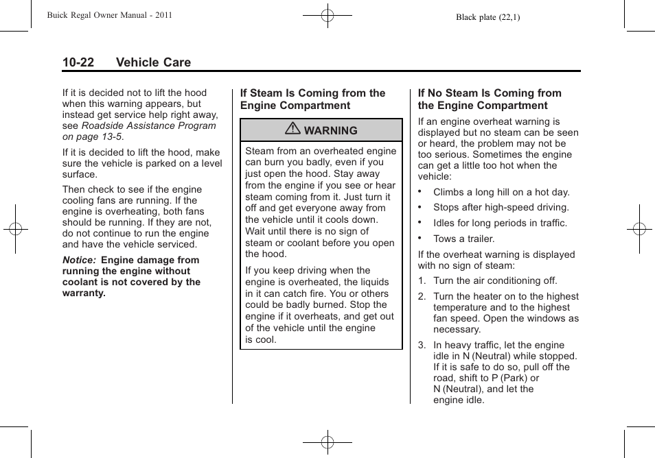 22 vehicle care | Buick REGAL 2011 User Manual | Page 262 / 368