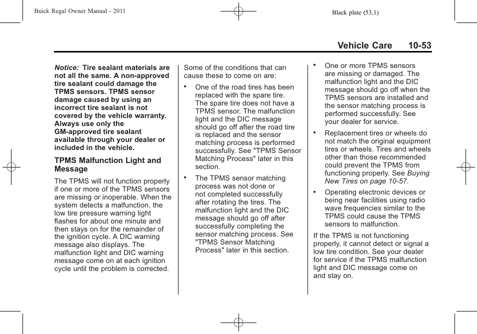 Vehicle care 10-53 | Buick REGAL 2011 User Manual | Page 293 / 368