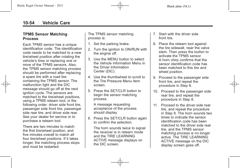 54 vehicle care | Buick REGAL 2011 User Manual | Page 294 / 368
