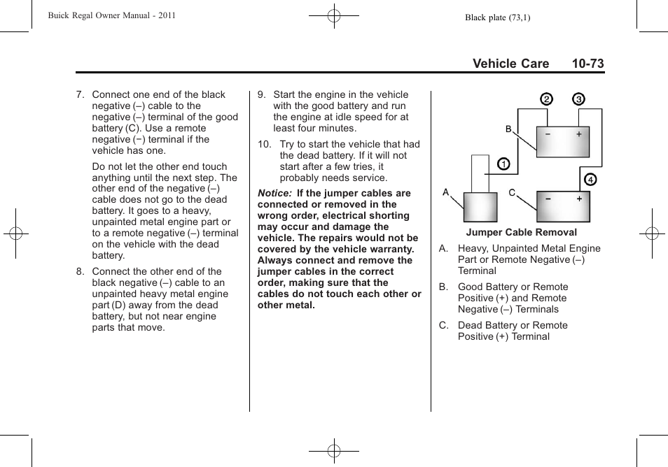 Vehicle care 10-73 | Buick REGAL 2011 User Manual | Page 313 / 368