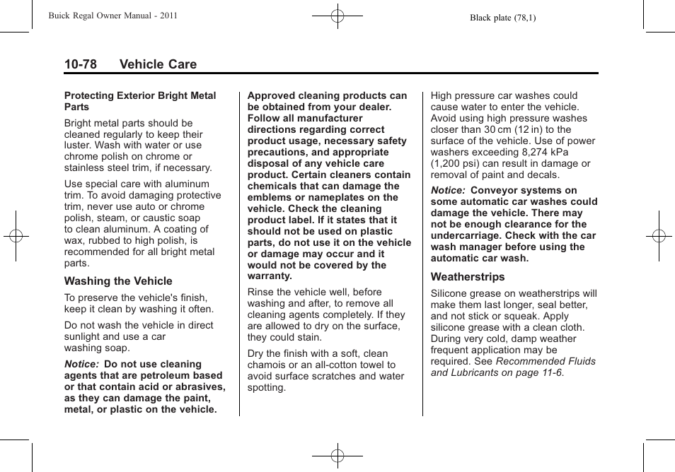 78 vehicle care | Buick REGAL 2011 User Manual | Page 318 / 368