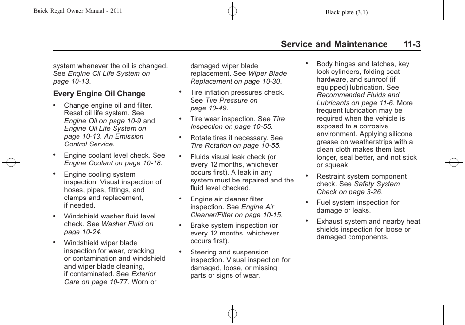 Service and maintenance 11-3 | Buick REGAL 2011 User Manual | Page 327 / 368
