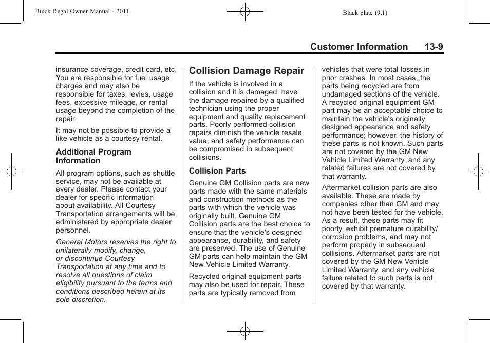 Collision damage repair, Collision damage repair -9 | Buick REGAL 2011 User Manual | Page 349 / 368