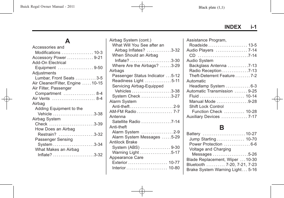 Index, Index_a, Index_b | Index i-1 | Buick REGAL 2011 User Manual | Page 357 / 368