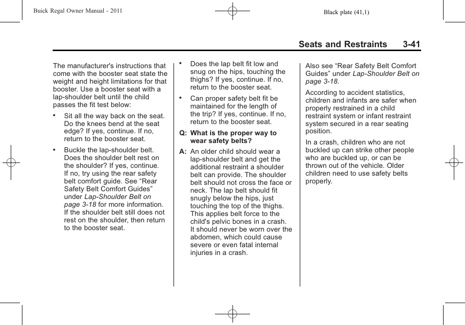Seats and restraints 3-41 | Buick REGAL 2011 User Manual | Page 83 / 368