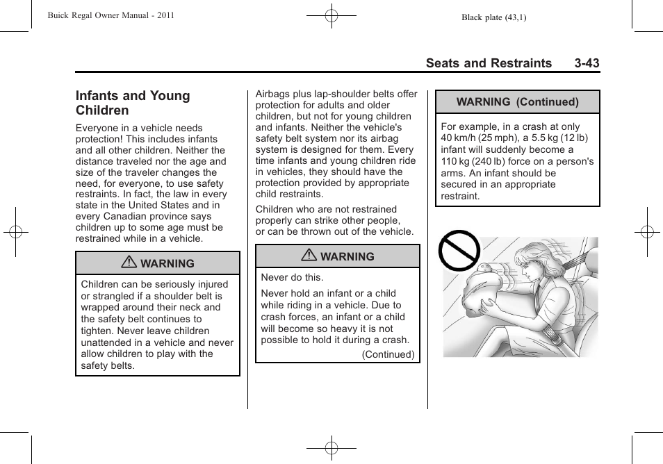 Infants and young children, Infants and young, Children -43 | Buick REGAL 2011 User Manual | Page 85 / 368
