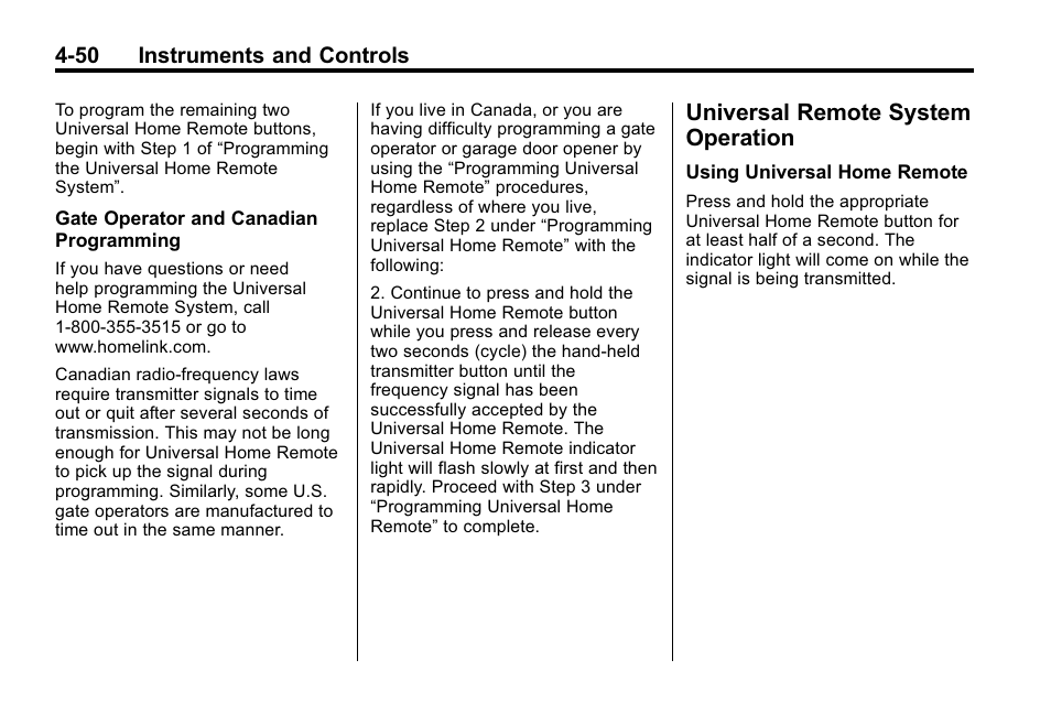 Universal remote system operation, Remote system | Buick 2010 Lacrosse User Manual | Page 138 / 420