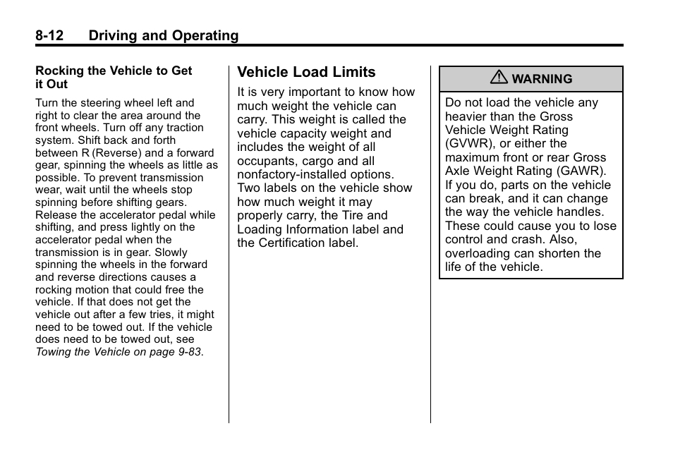 Vehicle load limits, Vehicle load limits -12, Antilock | Buick 2010 Lacrosse User Manual | Page 236 / 420