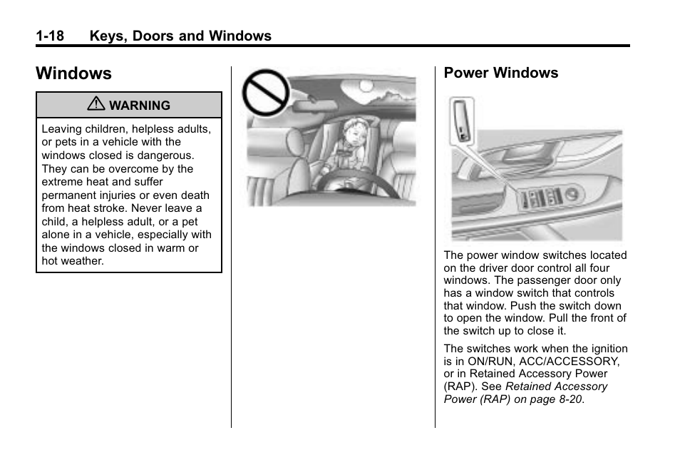 Windows, Power windows, Windows -18 | Vehicle messages, Windows -18 power windows -18 | Buick 2010 Lacrosse User Manual | Page 24 / 420