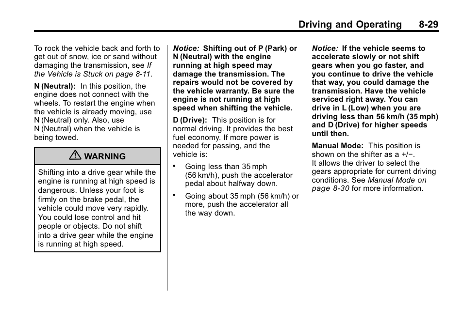 Driving and operating 8-29 | Buick 2010 Lacrosse User Manual | Page 253 / 420