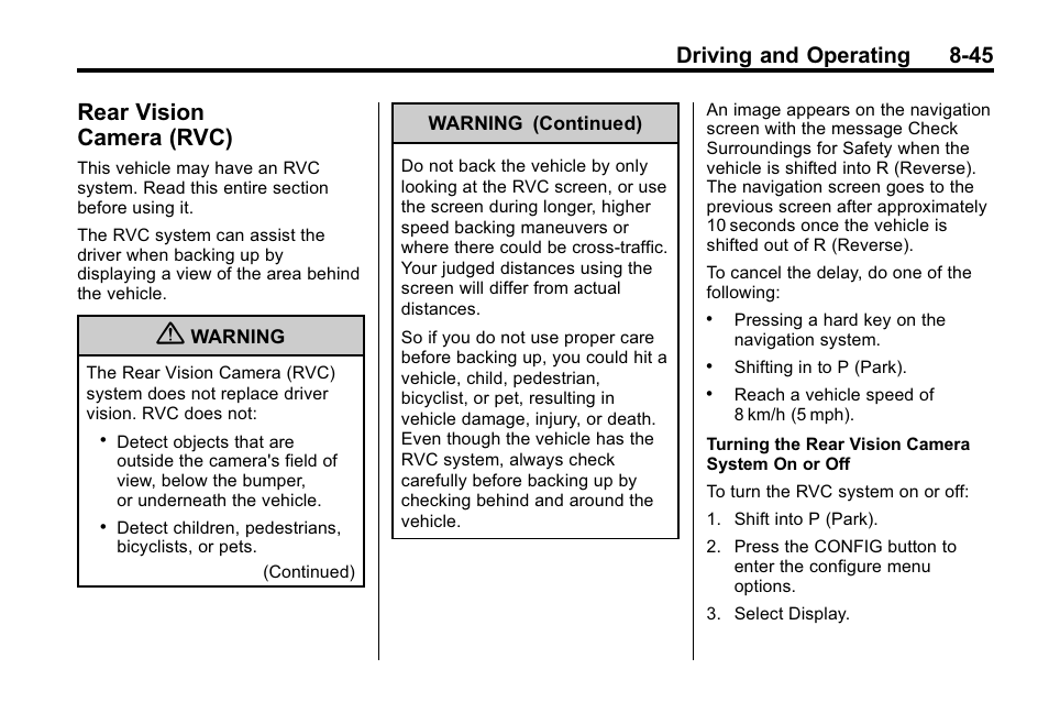 Rear vision camera (rvc), Rear vision, Camera (rvc) -45 | Driving and operating 8-45 | Buick 2010 Lacrosse User Manual | Page 269 / 420