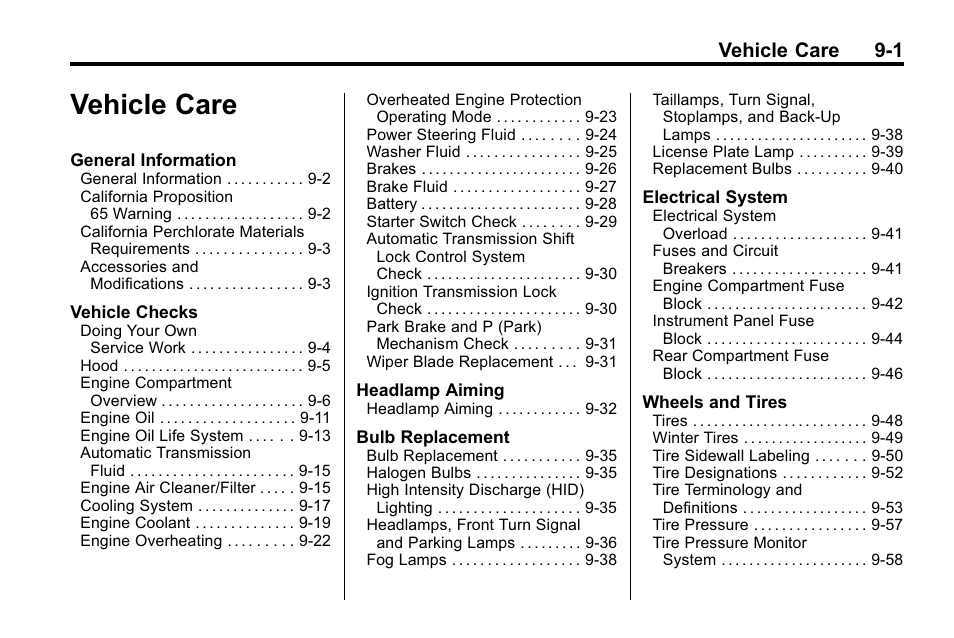 Vehicle care, Vehicle care 9-1 | Buick 2010 Lacrosse User Manual | Page 283 / 420