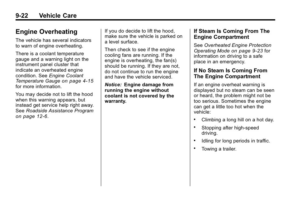 Engine overheating, Engine overheating -22, 22 vehicle care | Buick 2010 Lacrosse User Manual | Page 304 / 420