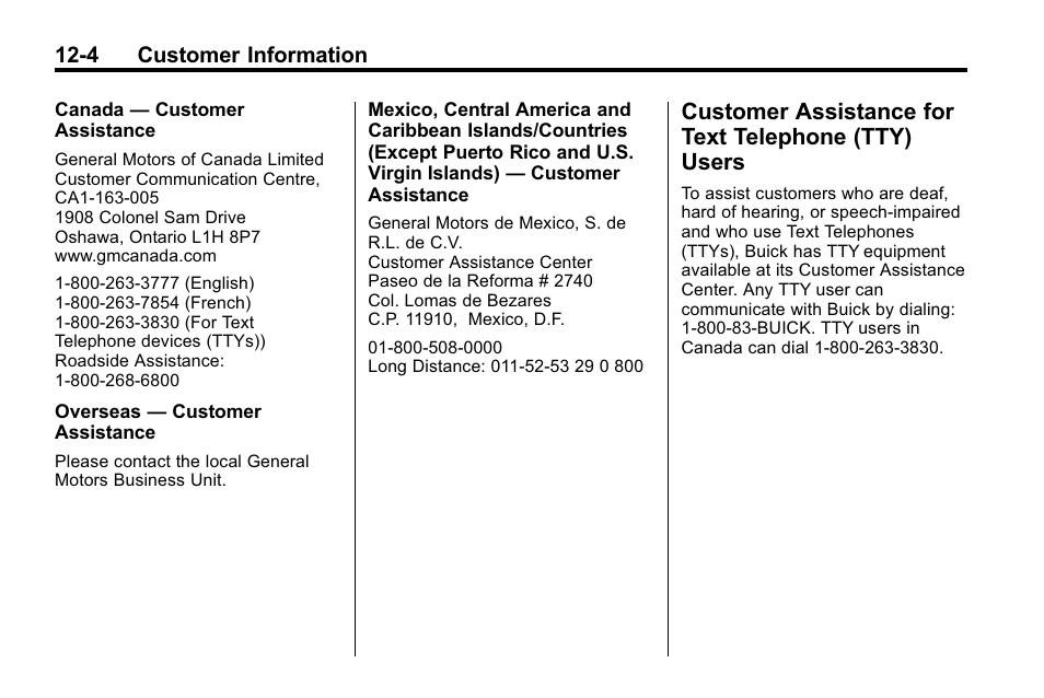 Customer assistance for text telephone (tty) users, Customer assistance for text, Telephone (tty) users -4 | Buick 2010 Lacrosse User Manual | Page 396 / 420