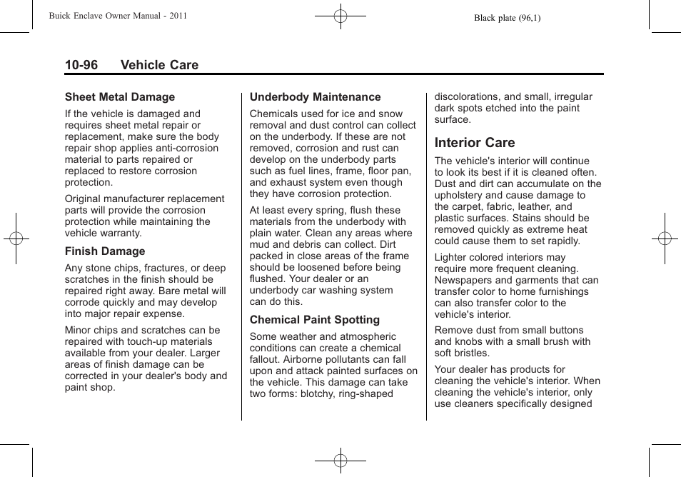 Interior care, Interior care -96 | Buick 2011 Enclave User Manual | Page 408 / 458