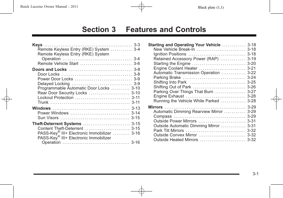 Features and controls, Features and controls -1 | Buick 2011 Lucerne User Manual | Page 107 / 446