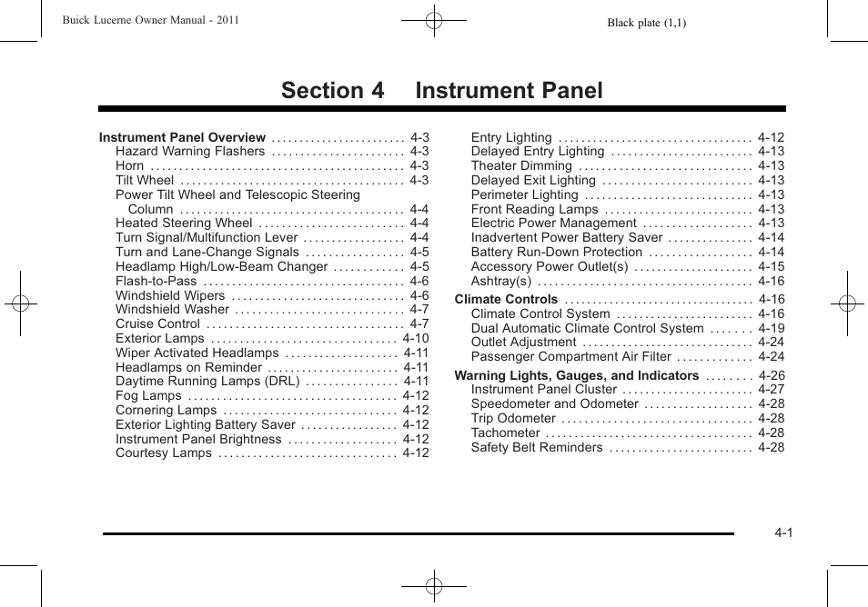 Instrument panel, Instrument panel -1 | Buick 2011 Lucerne User Manual | Page 157 / 446
