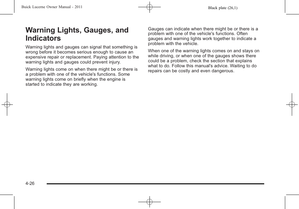 Warning lights, gauges, and indicators, Warning lights, gauges, and indicators -26, Appearance care -97 | Buick 2011 Lucerne User Manual | Page 182 / 446