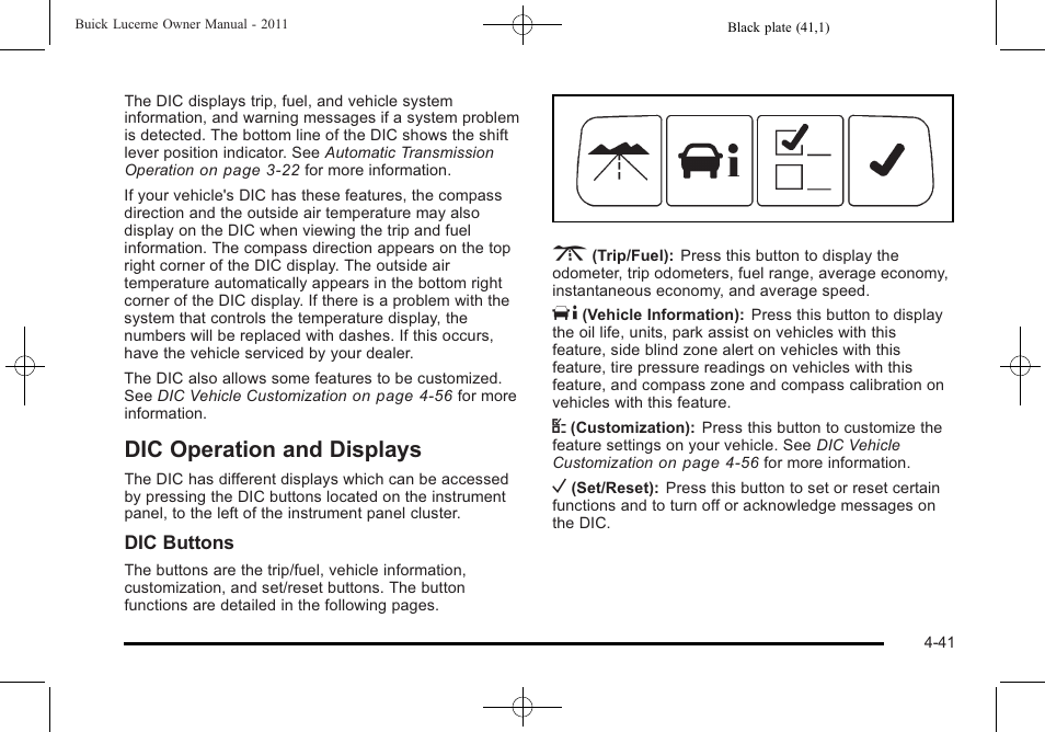 Dic operation and displays, Dic operation and displays -41 | Buick 2011 Lucerne User Manual | Page 197 / 446