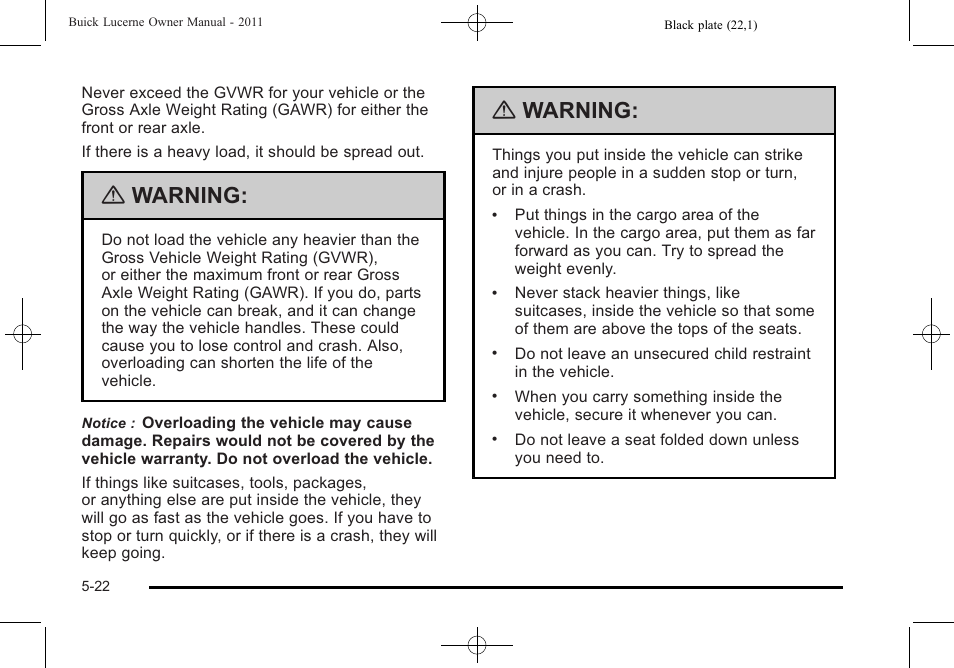 Warning | Buick 2011 Lucerne User Manual | Page 272 / 446