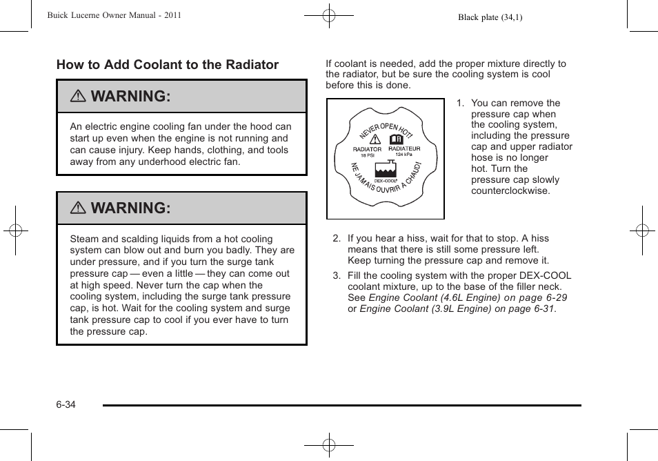 Warning | Buick 2011 Lucerne User Manual | Page 316 / 446