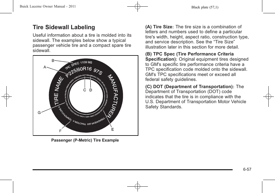 Tire sidewall labeling, Labeling -57 | Buick 2011 Lucerne User Manual | Page 339 / 446