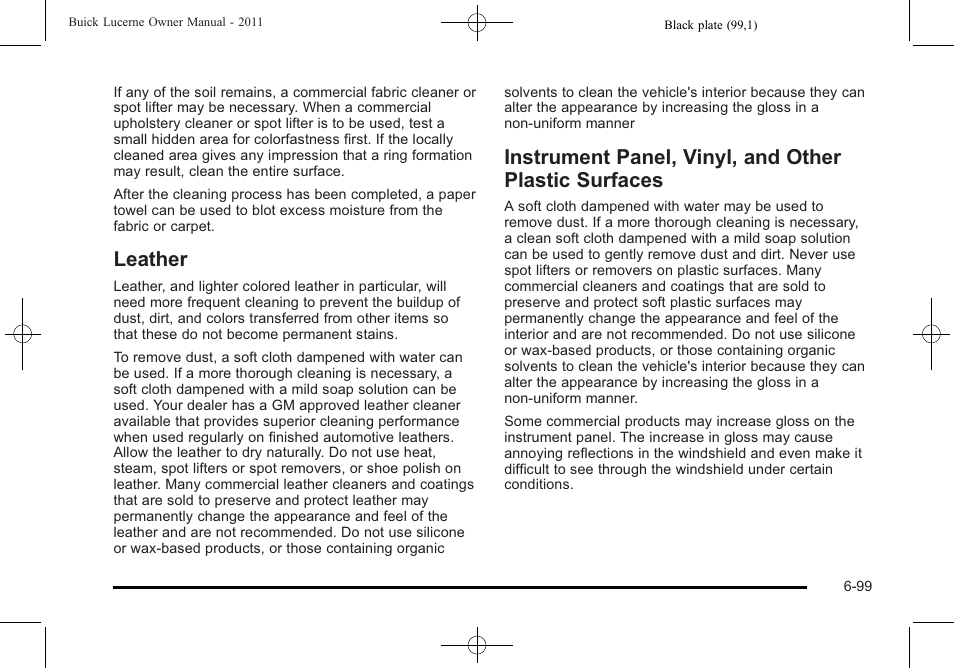 Leather, Surfaces -99 | Buick 2011 Lucerne User Manual | Page 381 / 446