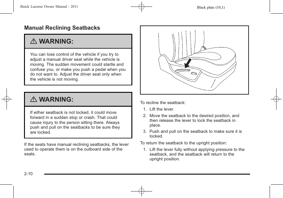 Warning | Buick 2011 Lucerne User Manual | Page 42 / 446