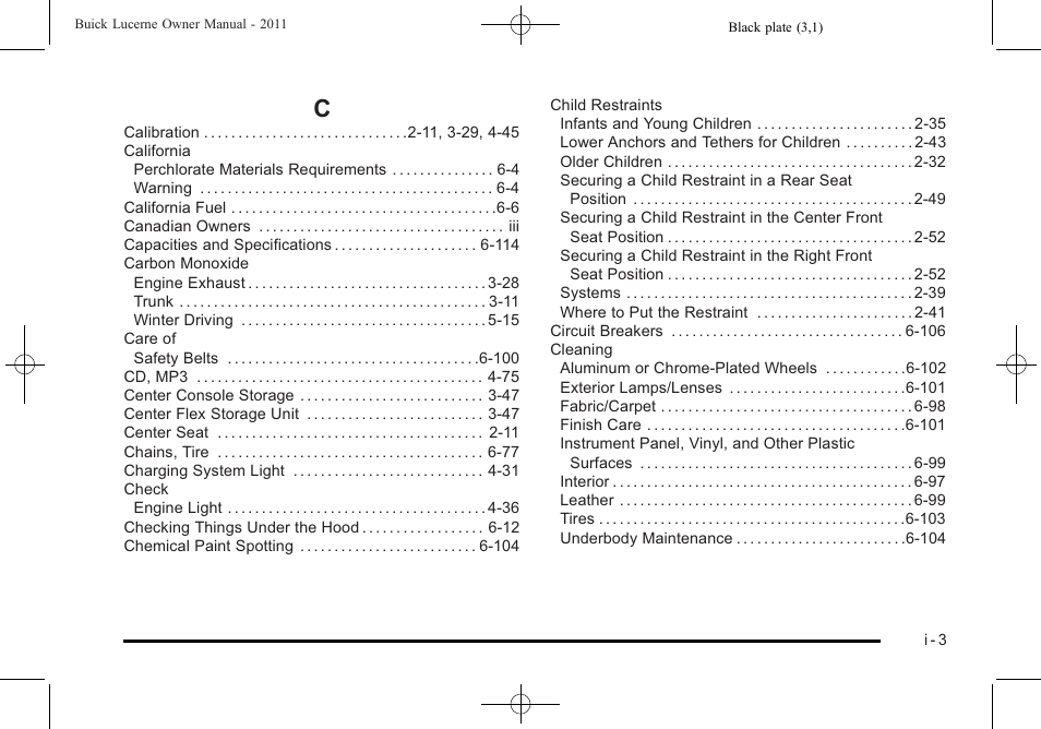 Index_c | Buick 2011 Lucerne User Manual | Page 433 / 446