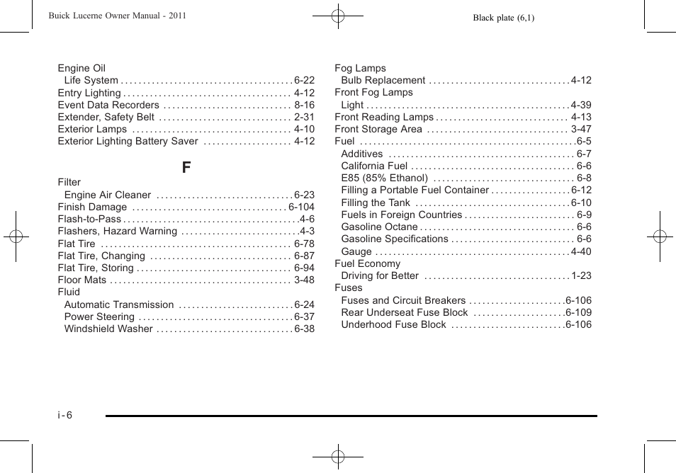 Index_f | Buick 2011 Lucerne User Manual | Page 436 / 446
