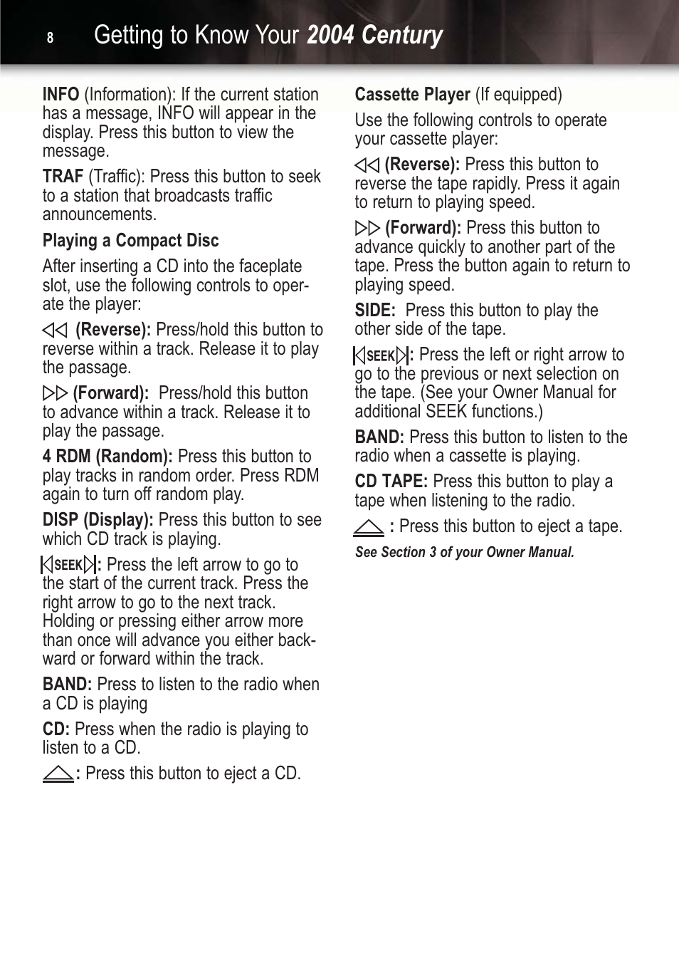 Getting to know your 2004 century | Buick Automobille 2004 Century User Manual | Page 8 / 12