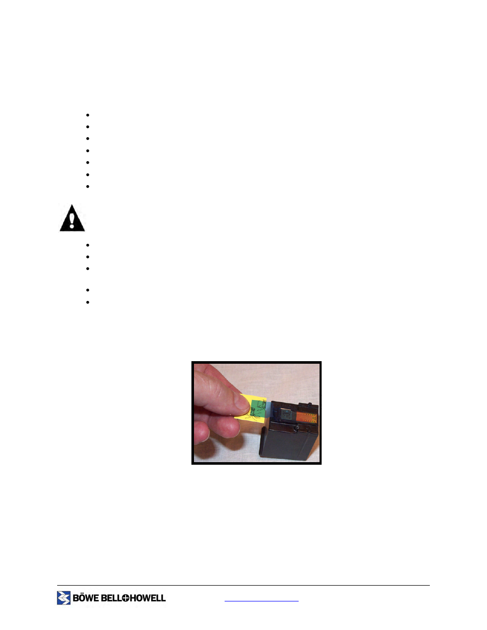 Ink cartridge installation and printing position, Safety precautions, Installing the ink cartridge | Bowe, Bell + Howell S006830 User Manual | Page 114 / 142