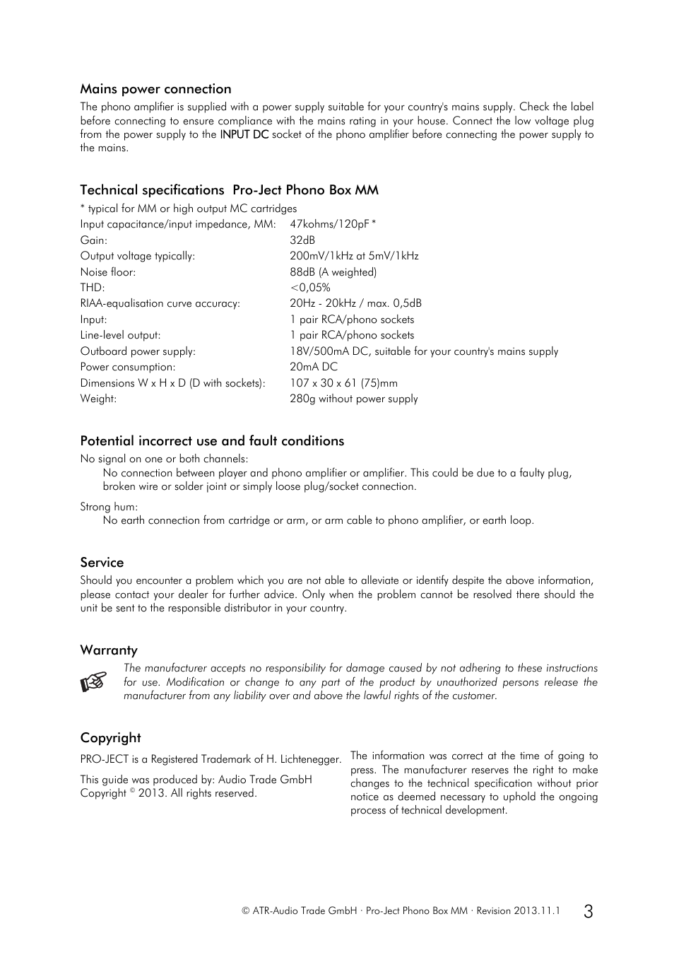 Pro-Ject Audio Systems Phono Box MM User Manual | Page 3 / 3