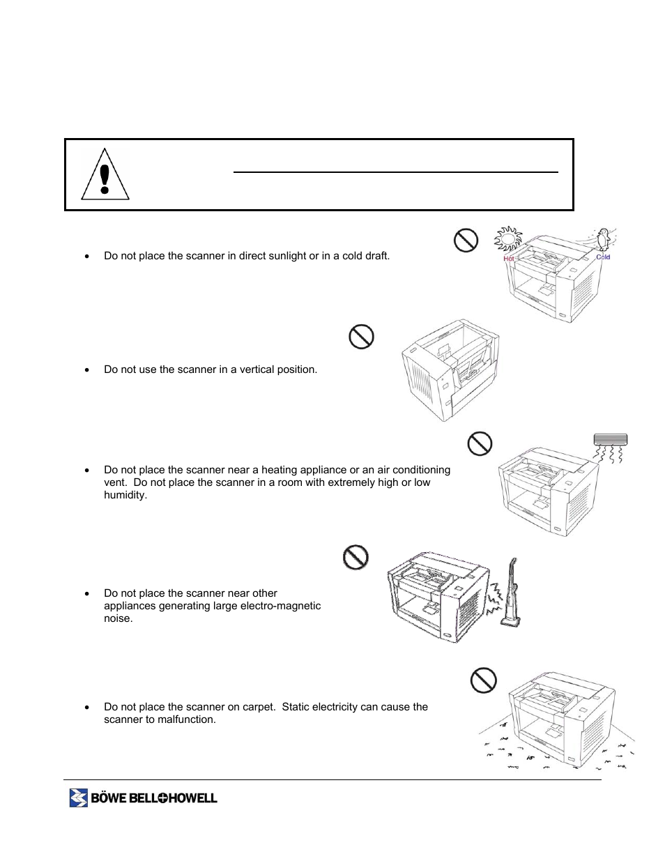 Operating environment, Caution | Bowe, Bell + Howell 1400 User Manual | Page 12 / 108