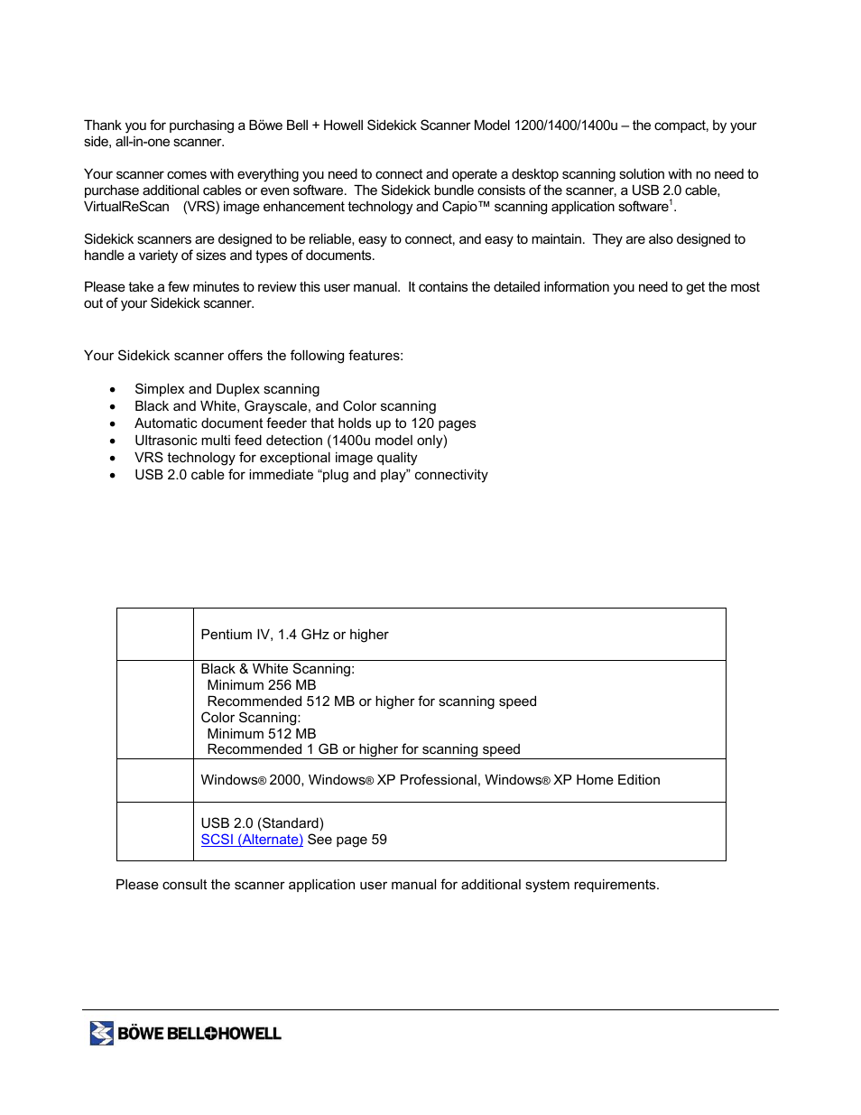 Specifications, System requirements | Bowe, Bell + Howell 1400 User Manual | Page 6 / 108