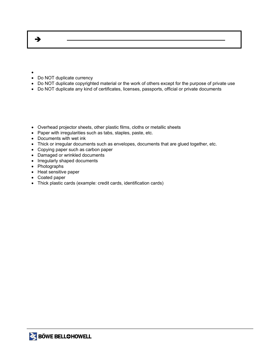 Types of documents to avoid | Bowe, Bell + Howell 1400 User Manual | Page 7 / 108