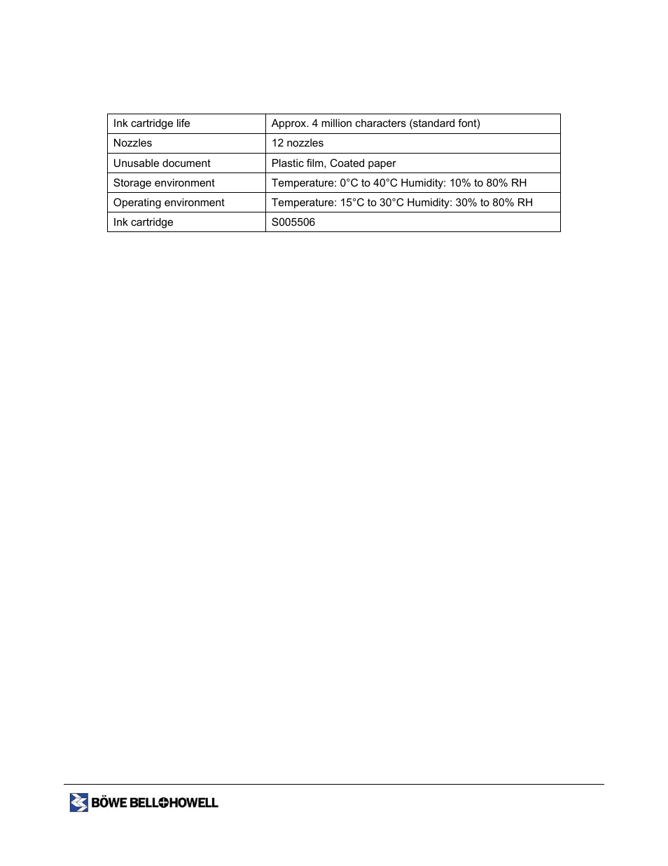 Specifications – ink cartridge | Bowe, Bell + Howell 1400 User Manual | Page 91 / 108