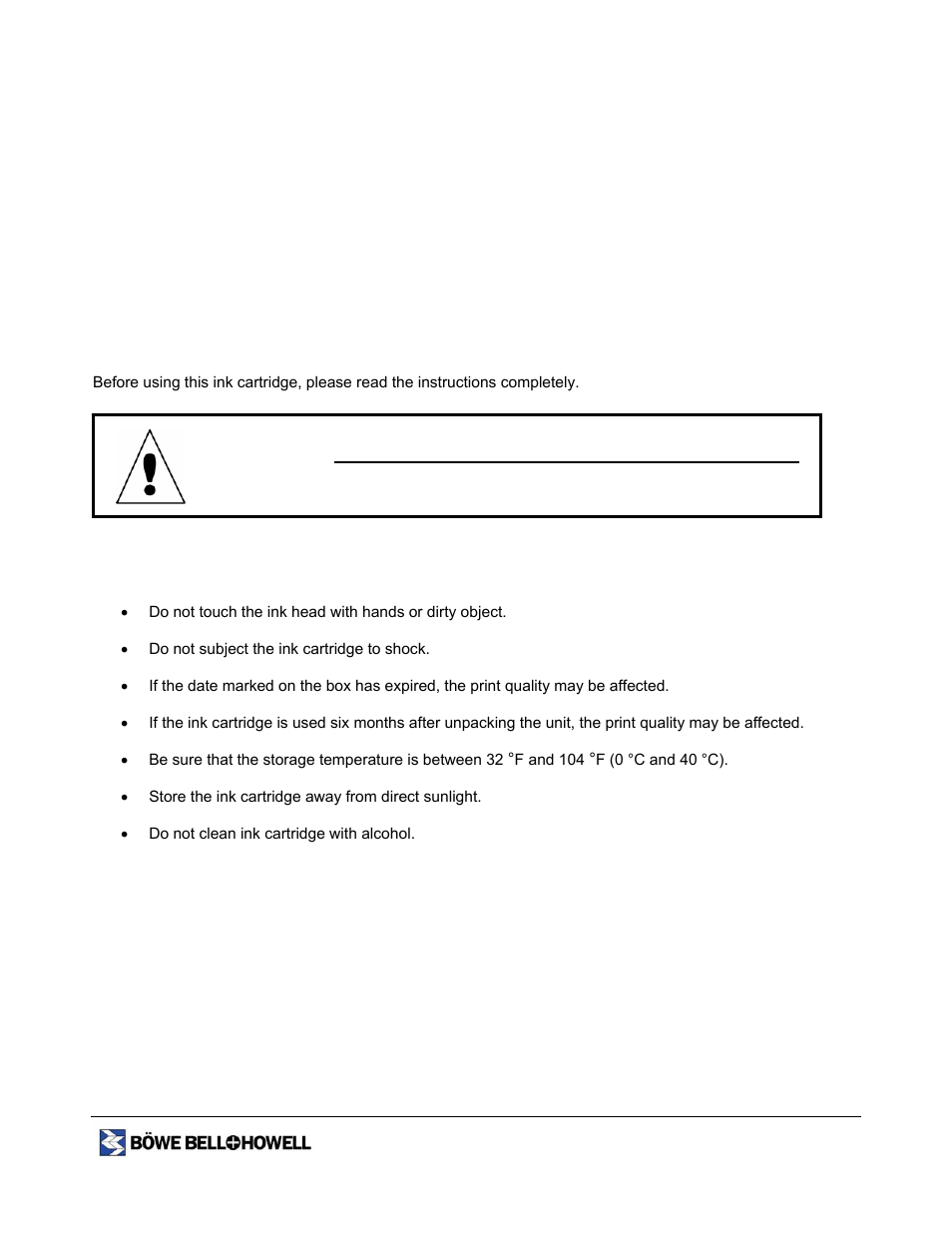 Caution, Ink cartridge cautions | Bowe, Bell + Howell 1400 User Manual | Page 92 / 108