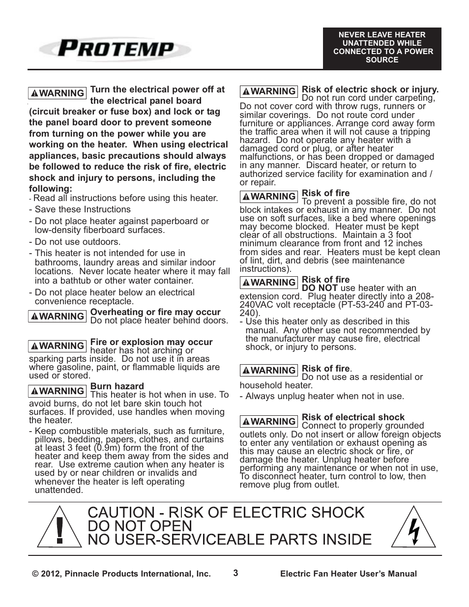 ProTemp PT-03-240 User Manual | Page 3 / 24