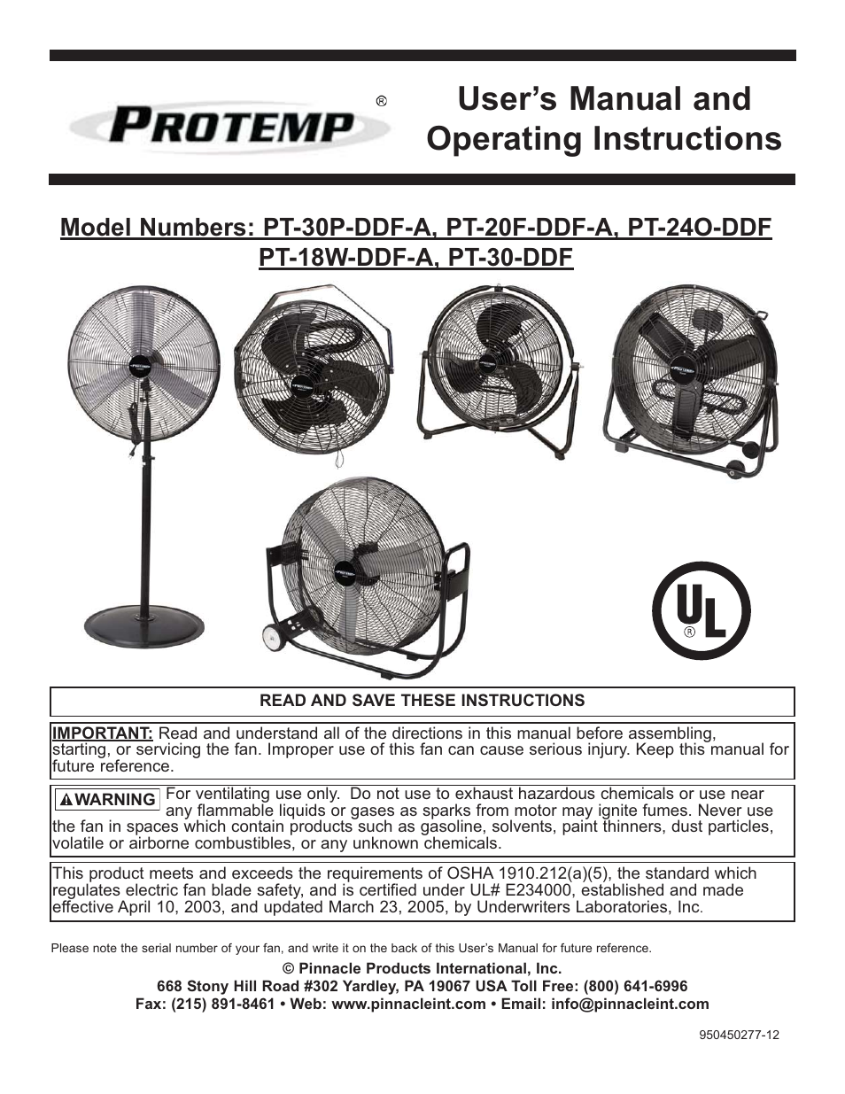 ProTemp PT-30P-DDF-A User Manual | 12 pages