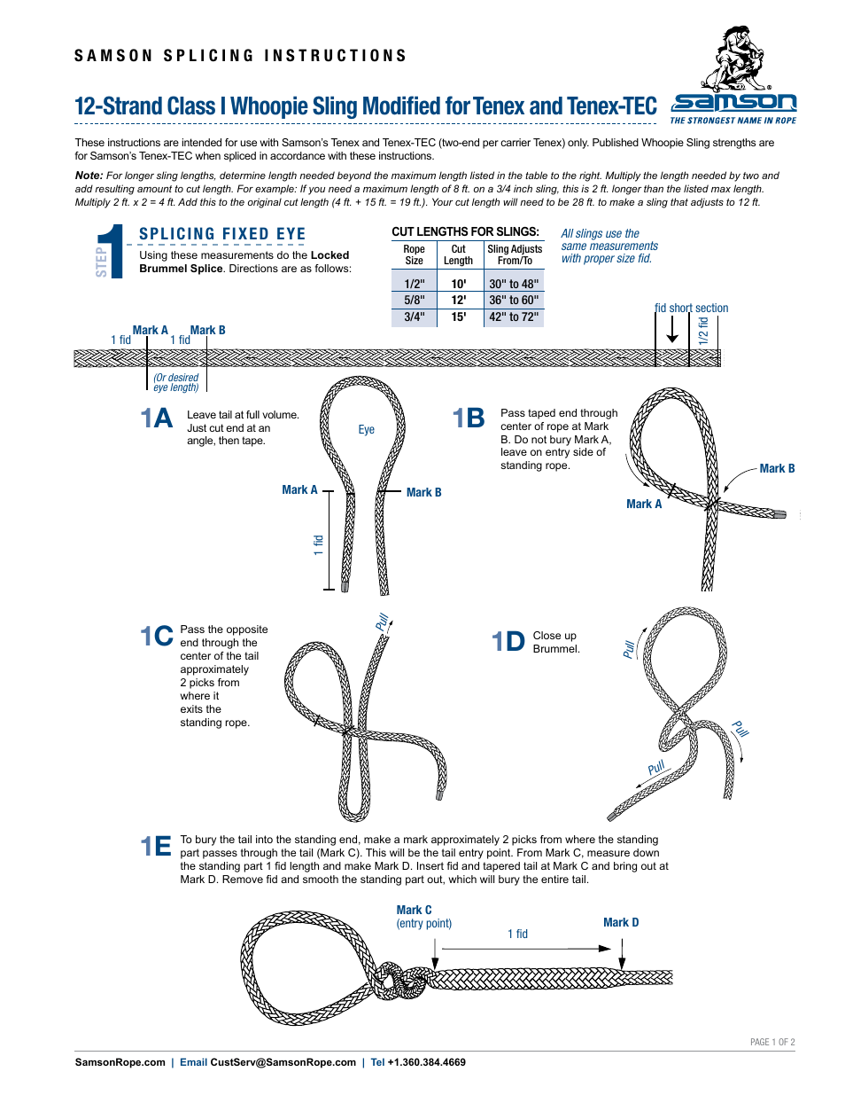 Samson 12-STRAND Class I Whoopie Sling Modified for Tenex and Tenex-TEC User Manual | 2 pages