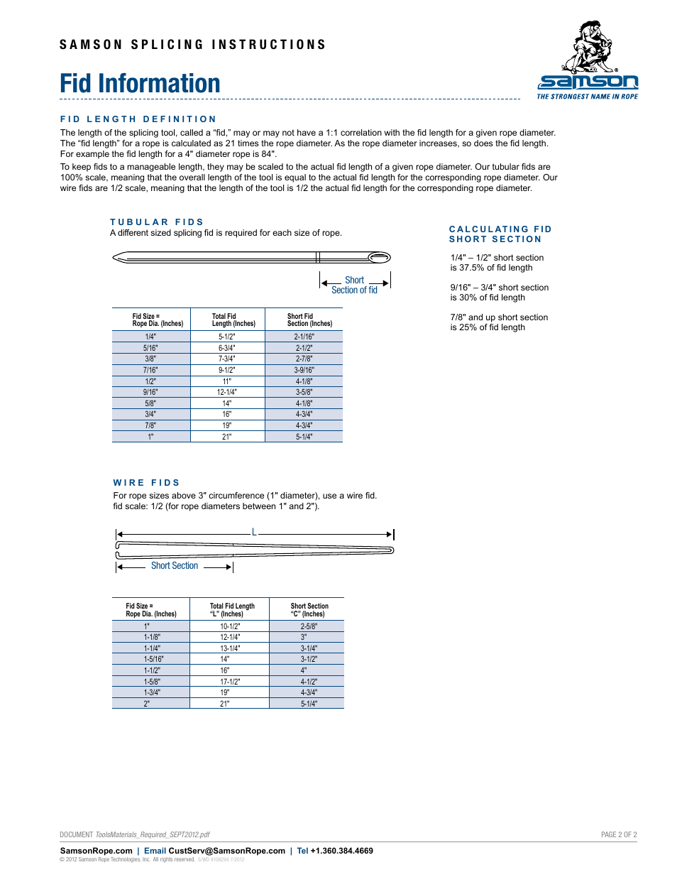 Fid information | Samson MISCELLANEOUS Tools Required for Splicing User Manual | Page 2 / 2