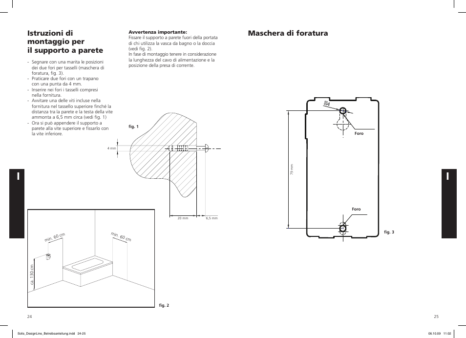 Istruzioni di montaggio per il supporto a parete, Maschera di foratura | SOLIS IQ-7 Design Line User Manual | Page 13 / 18