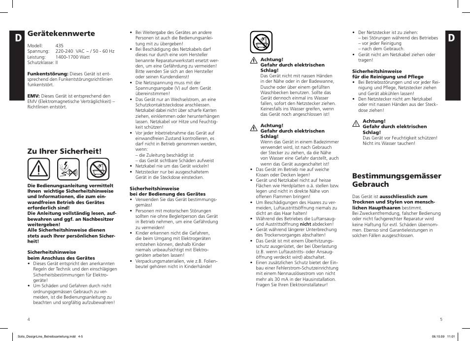 Gerätekennwerte, Zu ihrer sicherheit, Bestimmungsgemässer gebrauch | SOLIS IQ-7 Design Line User Manual | Page 3 / 18