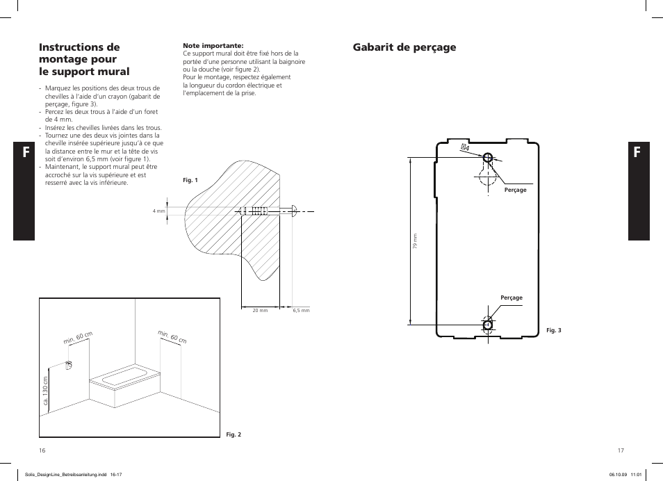 Instructions de montage pour le support mural, Gabarit de perçage | SOLIS IQ-7 Design Line User Manual | Page 9 / 18