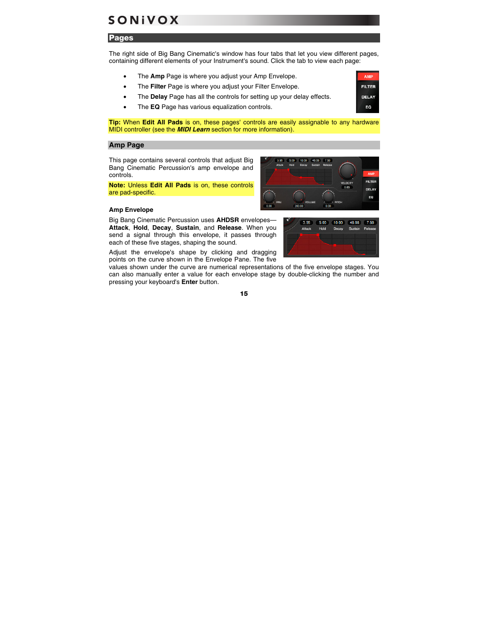 Amp envelope | SONiVOX Big Bang Cinematic Percussion User Manual | Page 15 / 26