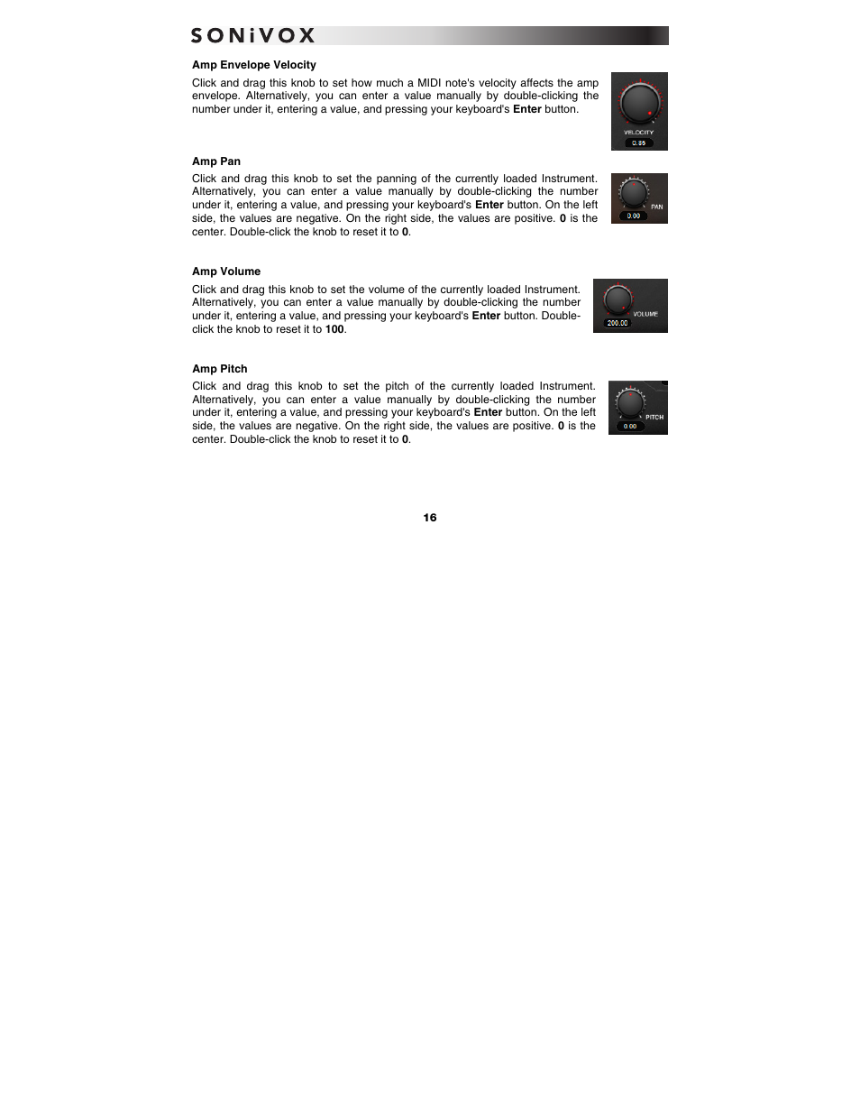 Amp velocity, Amp pan, Amp volume | Amp pitch | SONiVOX Big Bang Cinematic Percussion User Manual | Page 16 / 26