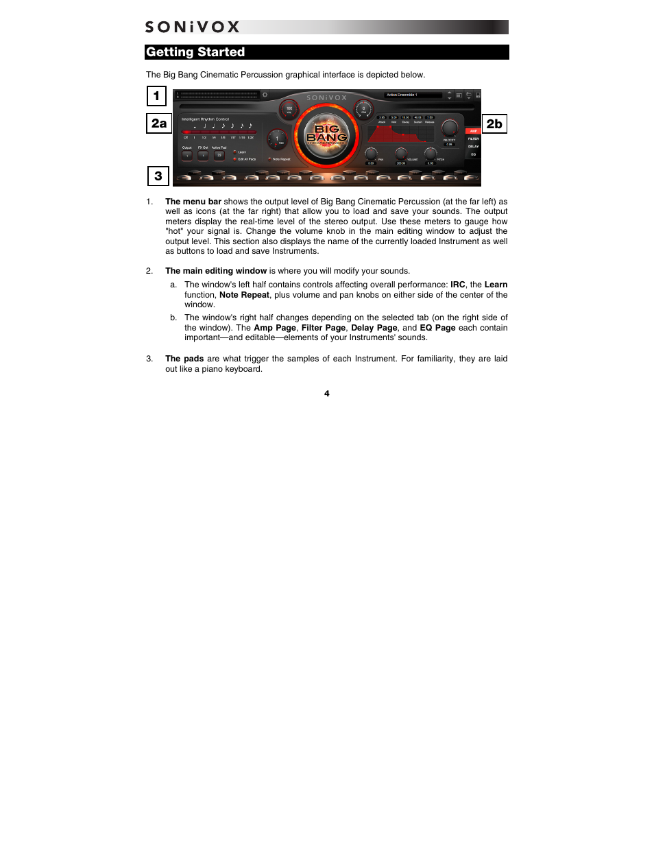 Getting started, 12a 3 2b | SONiVOX Big Bang Cinematic Percussion User Manual | Page 4 / 26