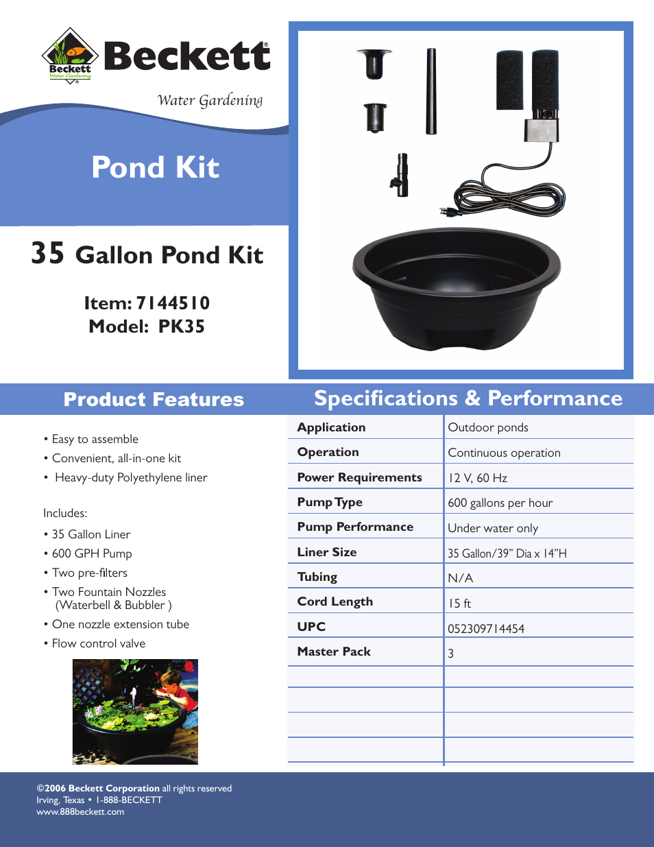 Beckett Water Gardening PK35 User Manual | 1 page