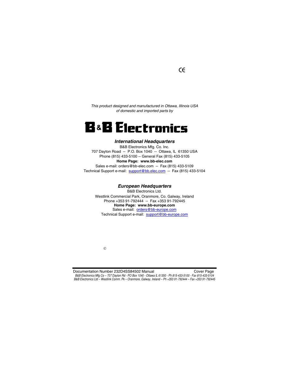 B&B Electronics 8 PORT SMART SWITCH CE 232D4SS8 User Manual | 29 pages